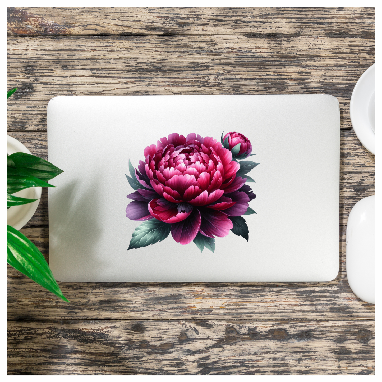 Red Flower Bloom Green Leaves Vinyl Sticker Decal