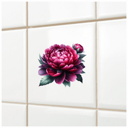 Red Flower Bloom Green Leaves Vinyl Sticker Decal