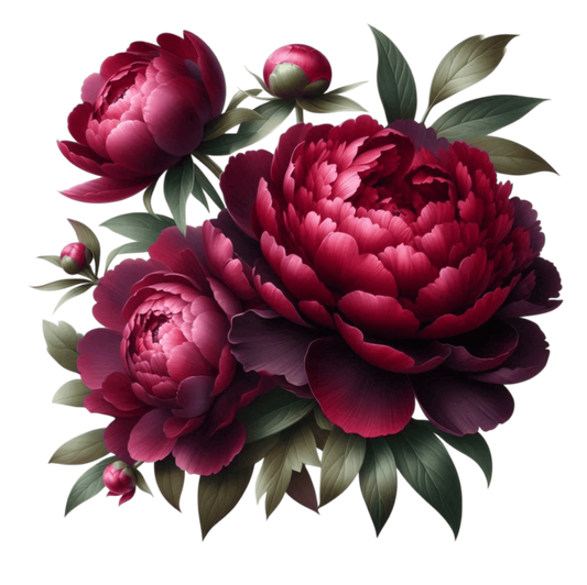 Dark Red Peony Flowers Green Leaves Vinyl Sticker Decal