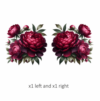 Dark Red Peony Flowers Green Leaves Vinyl Sticker Decal
