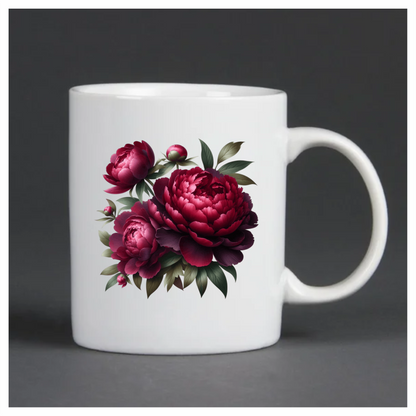 Dark Red Peony Flowers Green Leaves Vinyl Sticker Decal