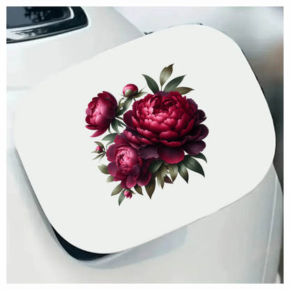 Dark Red Peony Flowers Green Leaves Vinyl Sticker Decal