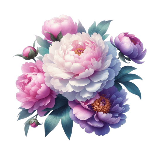 Pink White Purple Peony Flower Bouquet Vinyl Sticker Decal