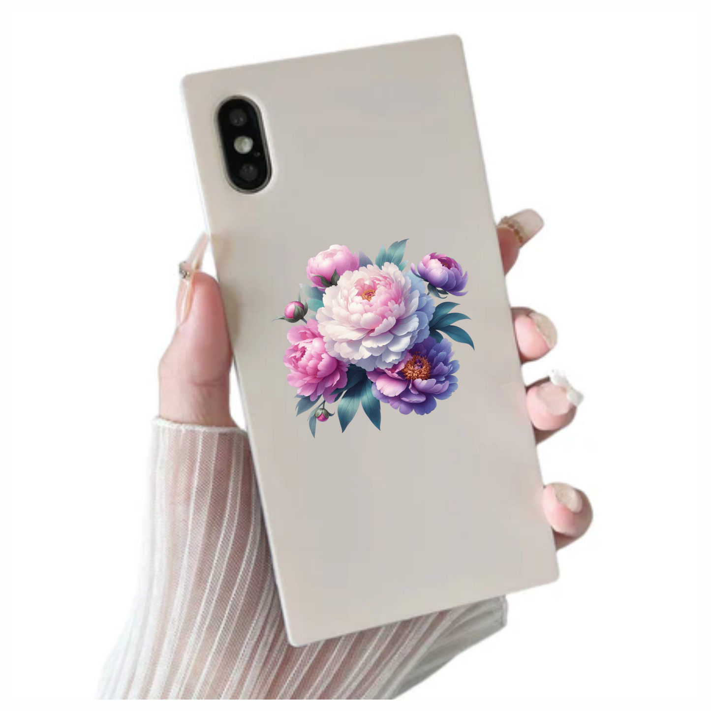 Pink White Purple Peony Flower Bouquet Vinyl Sticker Decal