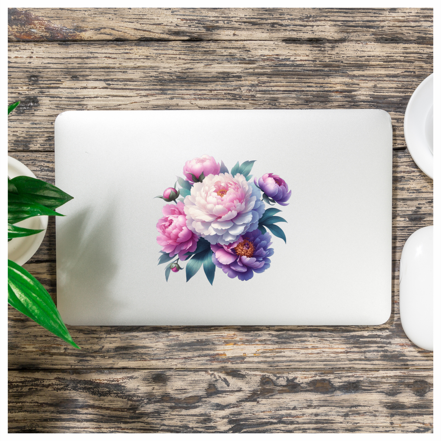 Pink White Purple Peony Flower Bouquet Vinyl Sticker Decal