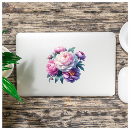 Pink White Purple Peony Flower Bouquet Vinyl Sticker Decal