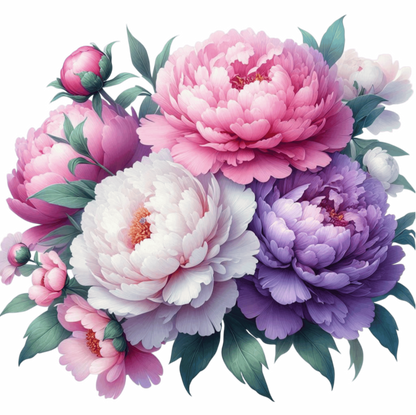 Pink White Purple Peony Flower Bunch Vinyl Sticker Decal