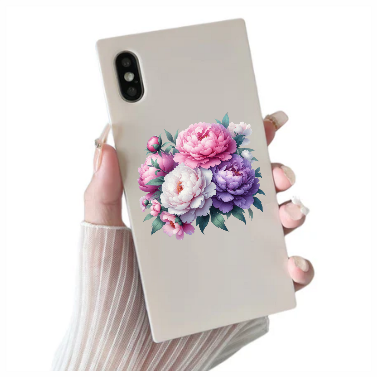 Pink White Purple Peony Flower Bunch Vinyl Sticker Decal