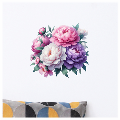 Pink White Purple Peony Flower Bunch Vinyl Sticker Decal