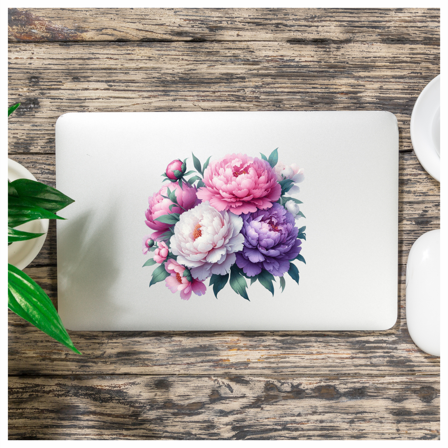 Pink White Purple Peony Flower Bunch Vinyl Sticker Decal