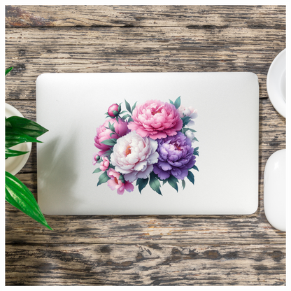 Pink White Purple Peony Flower Bunch Vinyl Sticker Decal