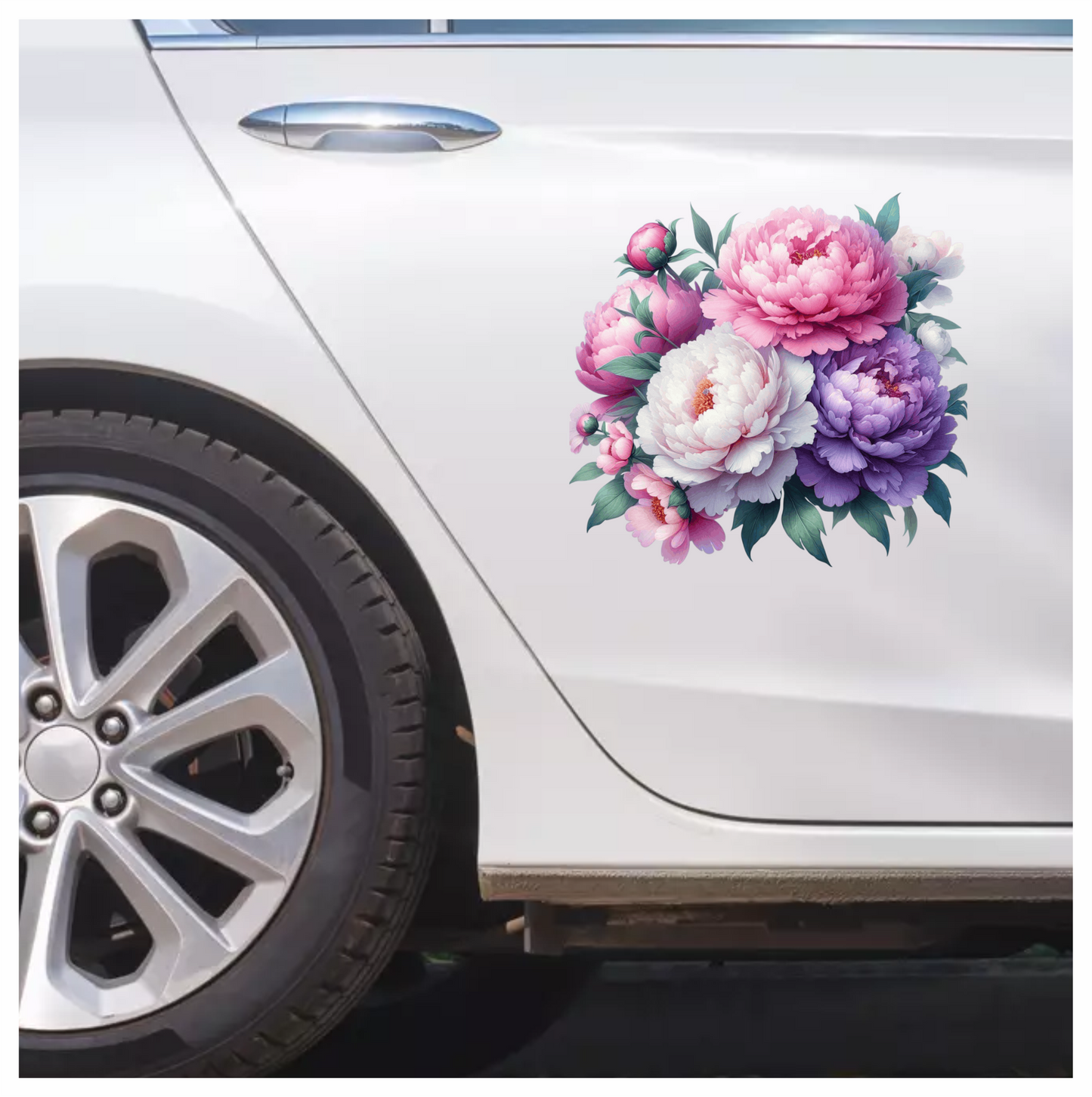Pink White Purple Peony Flower Bunch Vinyl Sticker Decal