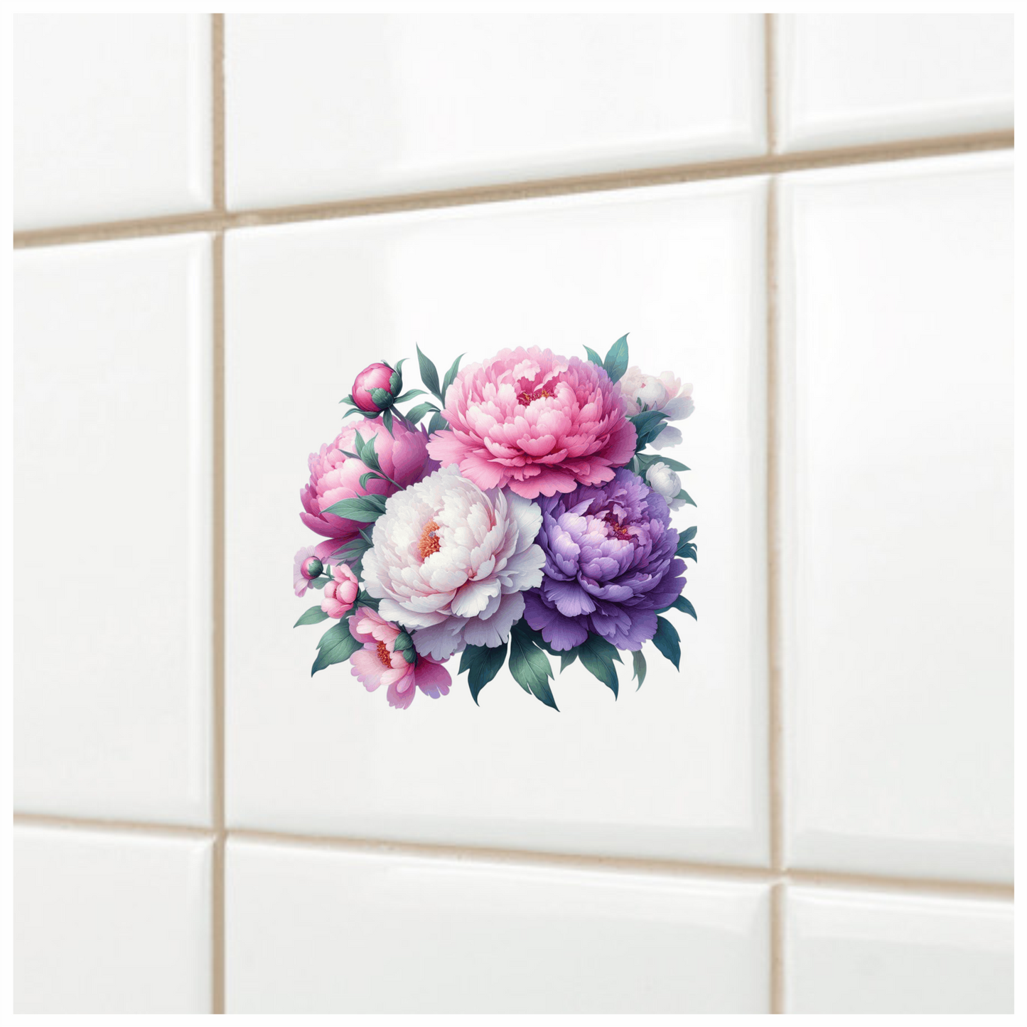 Pink White Purple Peony Flower Bunch Vinyl Sticker Decal