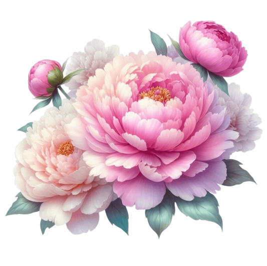 Pink Peony Flower Green Leaves Vinyl Sticker Decal