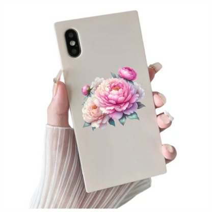 Pink Peony Flower Green Leaves Vinyl Sticker Decal