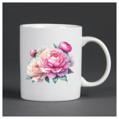 Pink Peony Flower Green Leaves Vinyl Sticker Decal