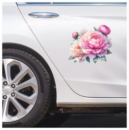Pink Peony Flower Green Leaves Vinyl Sticker Decal