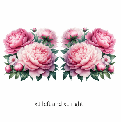 Pink Peony Flowers Green Leaves Vinyl Sticker Decal