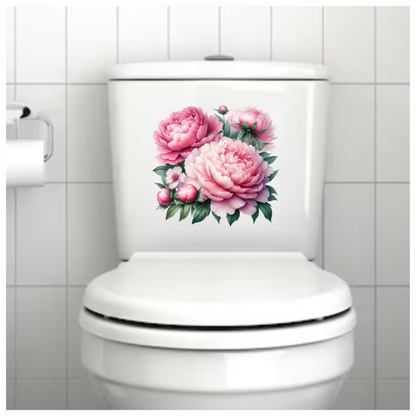 Pink Peony Flowers Green Leaves Vinyl Sticker Decal