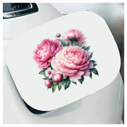 Pink Peony Flowers Green Leaves Vinyl Sticker Decal
