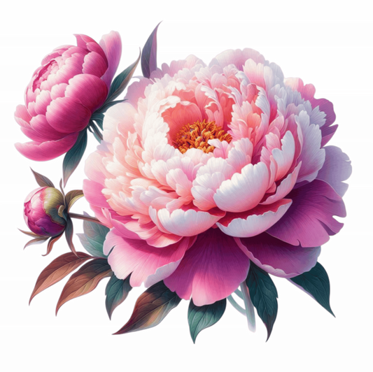 Pink Flower Bloom Green Leaves Vinyl Sticker Decal