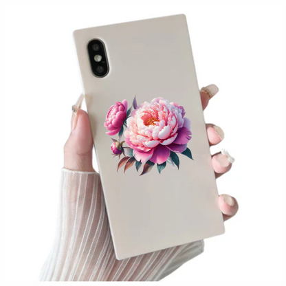 Pink Flower Bloom Green Leaves Vinyl Sticker Decal