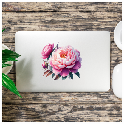 Pink Flower Bloom Green Leaves Vinyl Sticker Decal