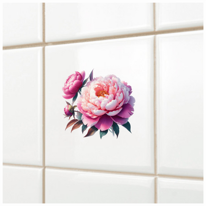 Pink Flower Bloom Green Leaves Vinyl Sticker Decal