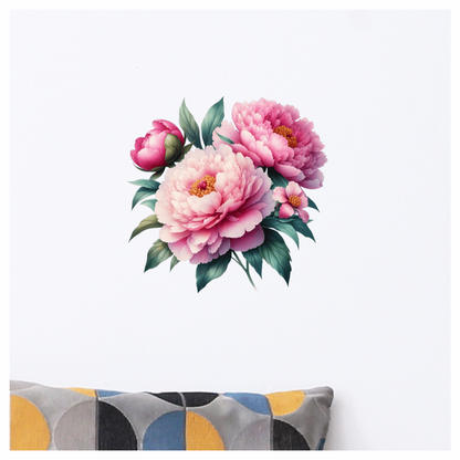 Pink Flowers Green Leaves Blooming Garden Vinyl Sticker Decal