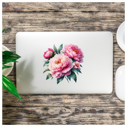 Pink Flowers Green Leaves Blooming Garden Vinyl Sticker Decal