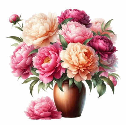 Pink White Orange Red Flowers Vase Vinyl Sticker Decal