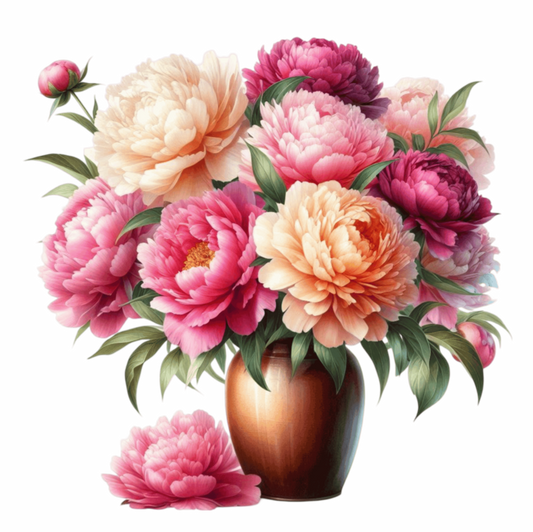 Pink White Orange Red Flowers Vase Vinyl Sticker Decal