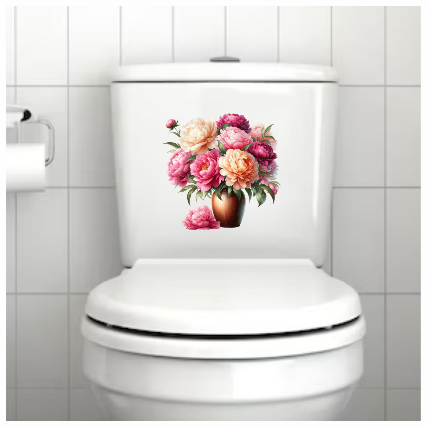 Pink White Orange Red Flowers Vase Vinyl Sticker Decal
