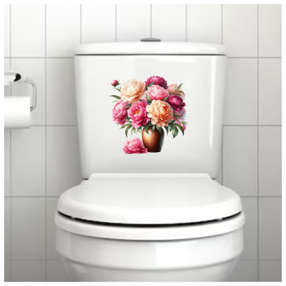 Pink White Orange Red Flowers Vase Vinyl Sticker Decal