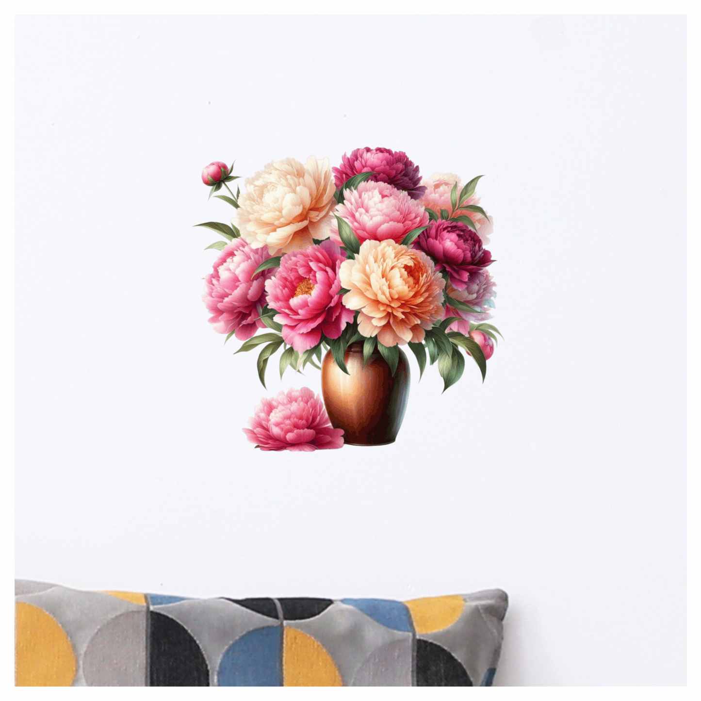 Pink White Orange Red Flowers Vase Vinyl Sticker Decal