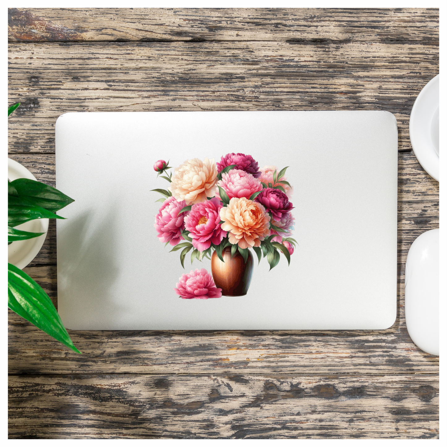 Pink White Orange Red Flowers Vase Vinyl Sticker Decal