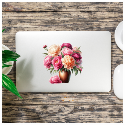 Pink White Orange Red Flowers Vase Vinyl Sticker Decal