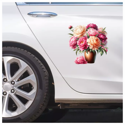 Pink White Orange Red Flowers Vase Vinyl Sticker Decal