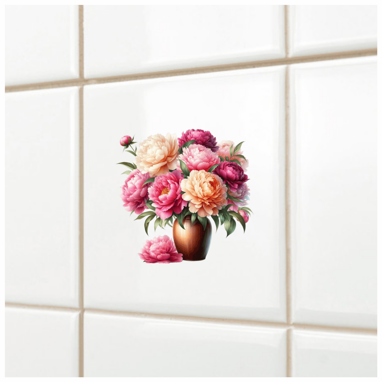 Pink White Orange Red Flowers Vase Vinyl Sticker Decal