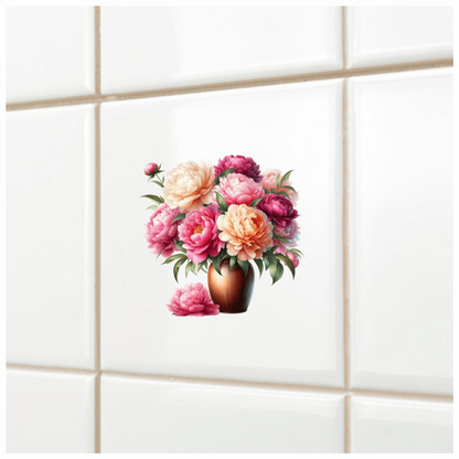 Pink White Orange Red Flowers Vase Vinyl Sticker Decal