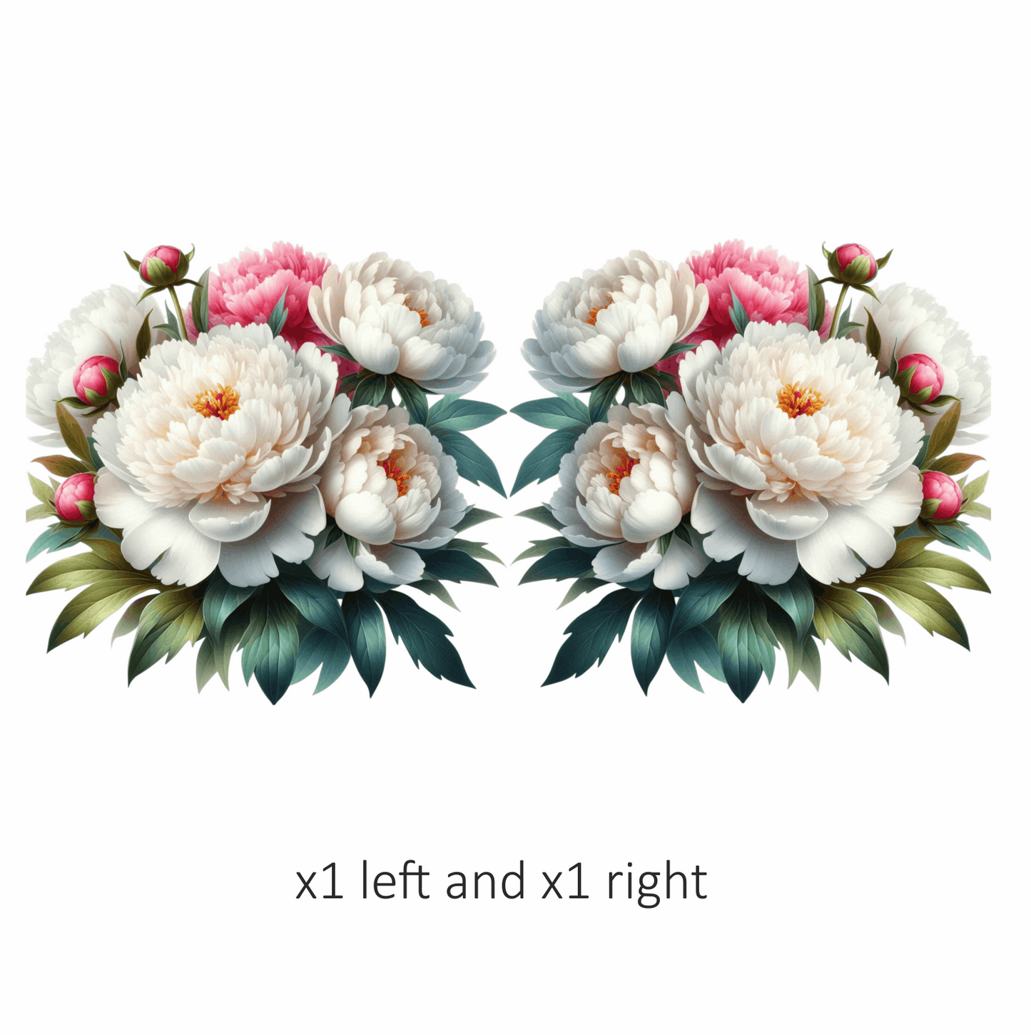 White Peony Pink Buds Green Leaves Vinyl Sticker Decal
