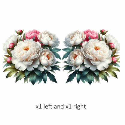 White Peony Pink Buds Green Leaves Vinyl Sticker Decal