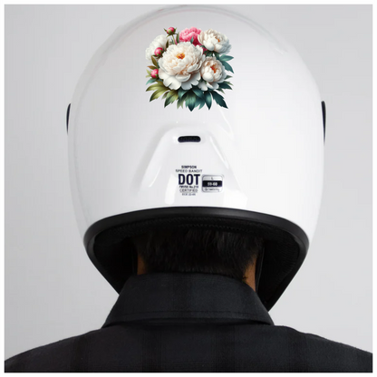 White Peony Pink Buds Green Leaves Vinyl Sticker Decal