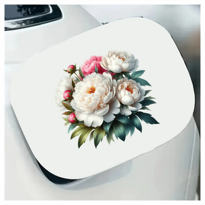 White Peony Pink Buds Green Leaves Vinyl Sticker Decal