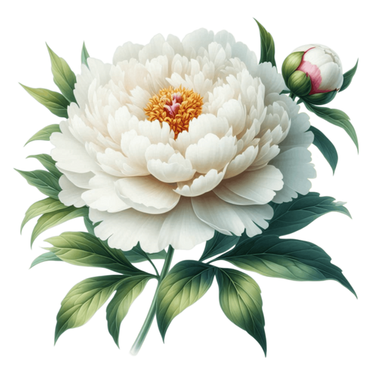 White Flower Green Leaves Blooming Bud Vinyl Sticker Decal