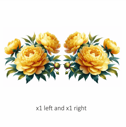 Yellow Peony Flowers Green Leaves Vinyl Sticker Decal