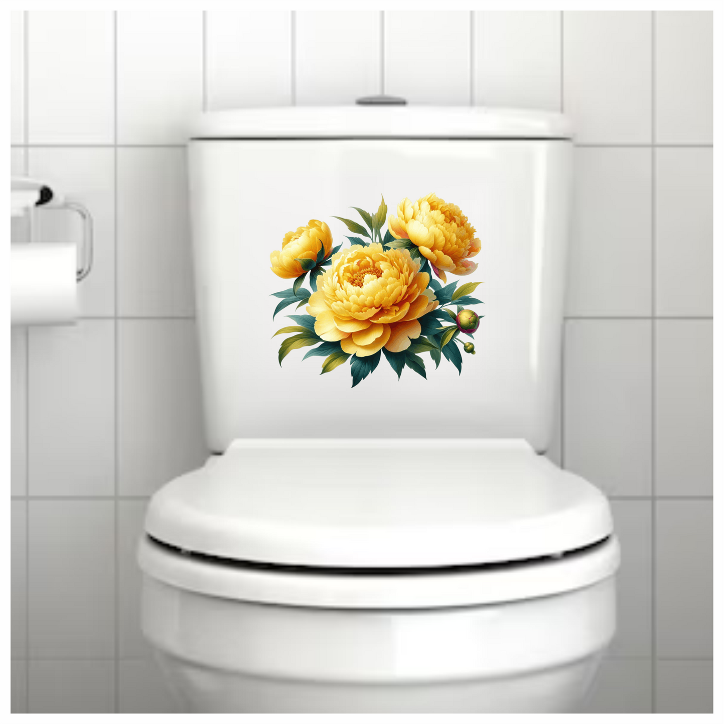 Yellow Peony Flowers Green Leaves Vinyl Sticker Decal