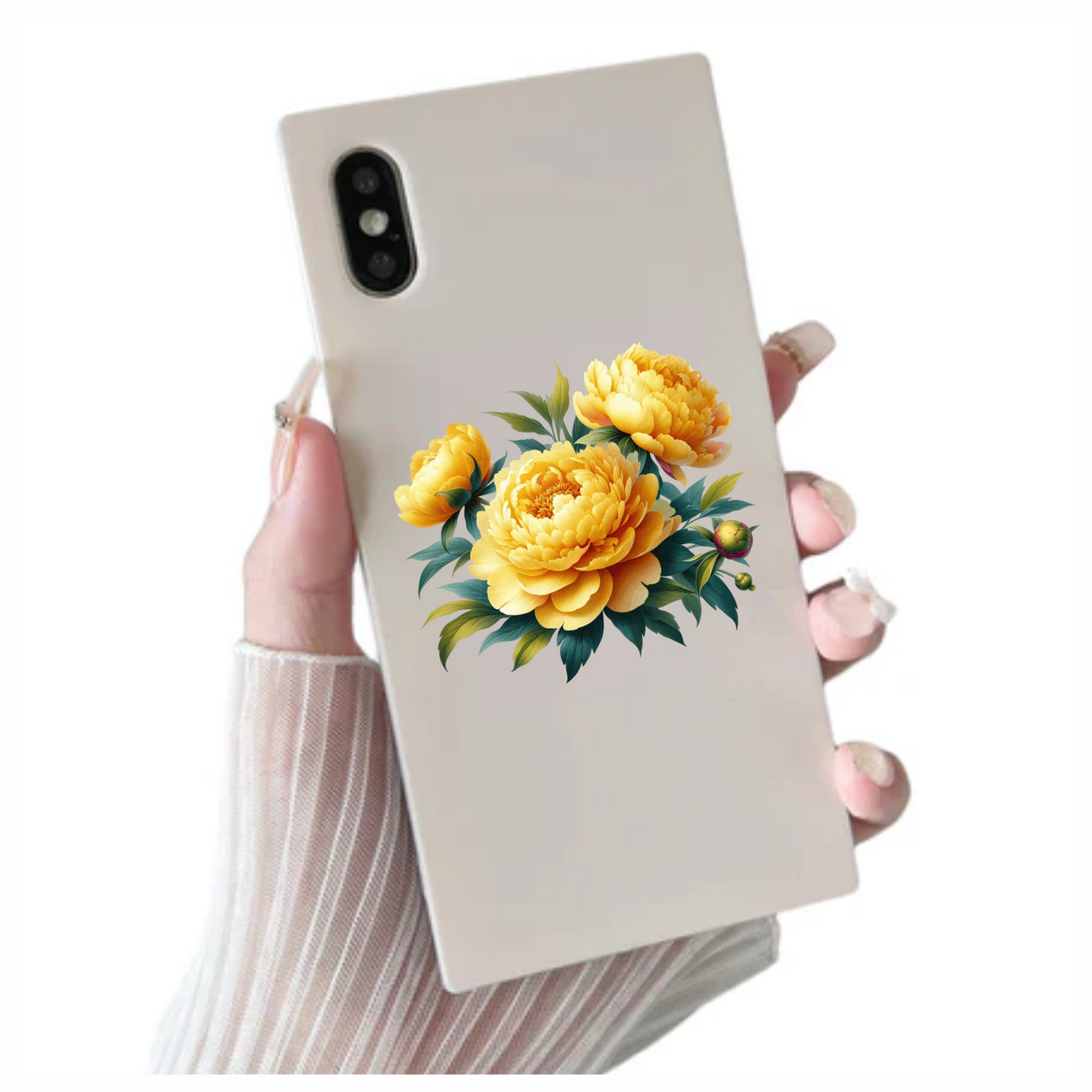 Yellow Peony Flowers Green Leaves Vinyl Sticker Decal
