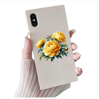 Yellow Peony Flowers Green Leaves Vinyl Sticker Decal
