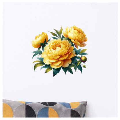 Yellow Peony Flowers Green Leaves Vinyl Sticker Decal